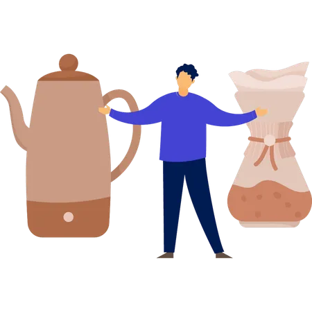 Man presenting tea pot  Illustration