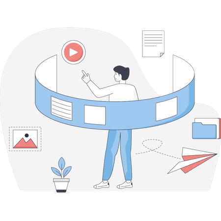 Man presenting virtual video  Illustration