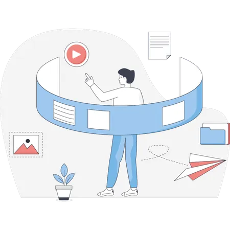 Man presenting virtual video  Illustration