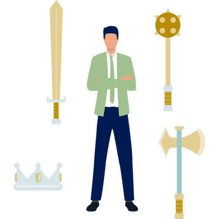 Man presenting weapons wood axes  Illustration