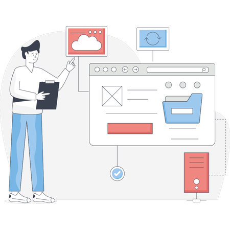 Man  presenting web server  Illustration