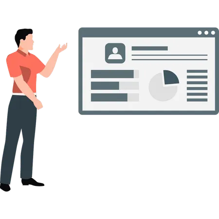 Man presenting webpage profile  Illustration