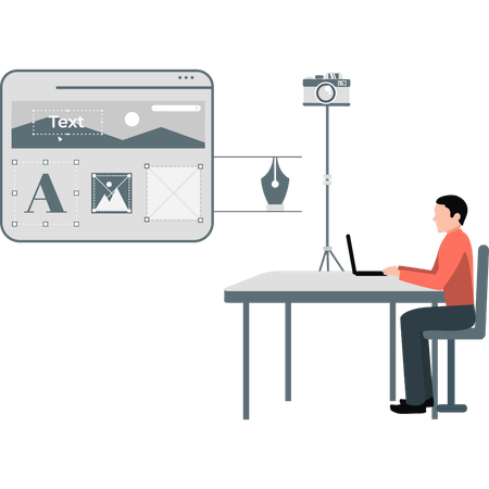 Man presenting website design  Illustration