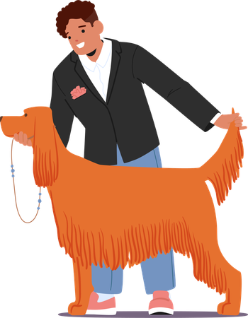 Man presenting well groomed dog at dog show  Illustration