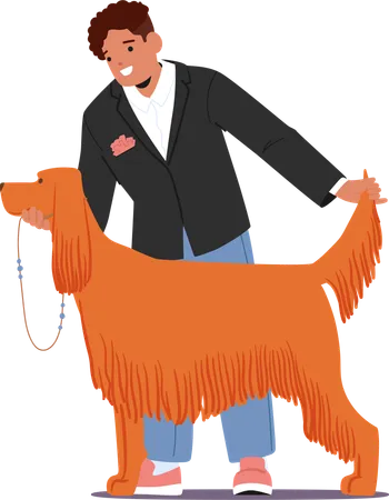 Man presenting well groomed dog at dog show  Illustration