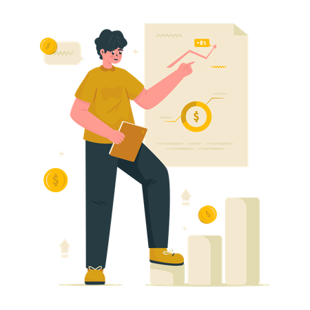 Man presents financial investment with profit growth report  Illustration