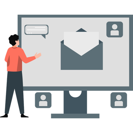 Man presents mail profiles on monitor  Illustration