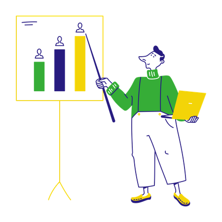 Man presents report on chart  Illustration