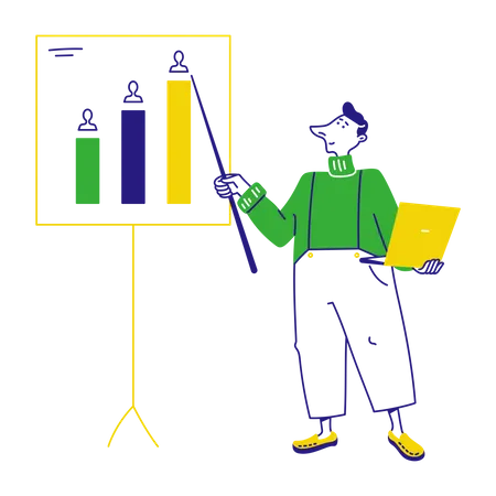 Man presents report on chart  Illustration