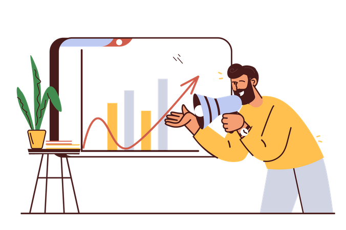 Man presents sales data  Illustration