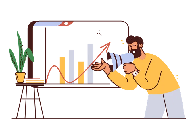 Man presents sales data  Illustration