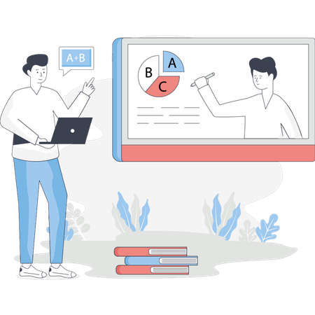 Man presents to an audience engaging them with his speech and visuals  Illustration