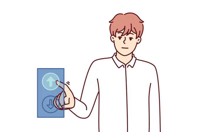 Man presses lift button  Illustration