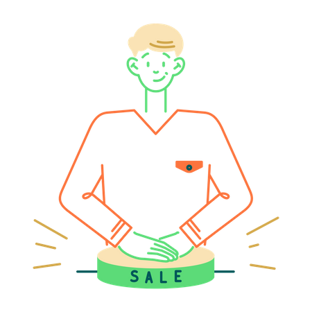 Man presses sale button  Illustration