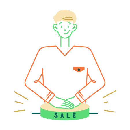 Man presses sale button  Illustration