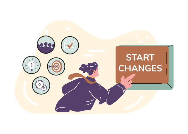 Man pressing change button for business update  Illustration