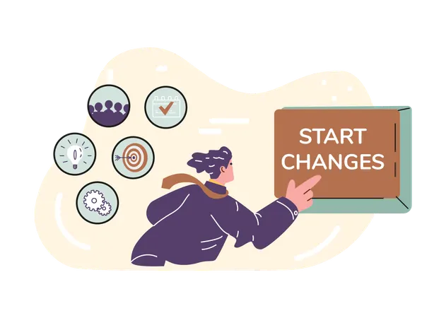 Man pressing change button for business update  Illustration