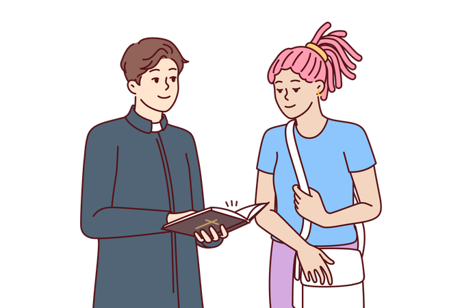 Man priest is giving spiritual knowledge to girl  Illustration
