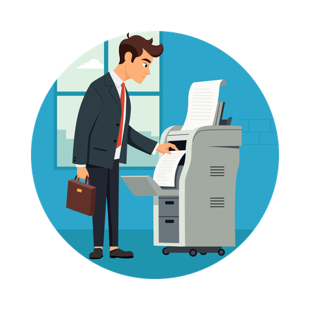 Man Printing Document Using Printer  Illustration
