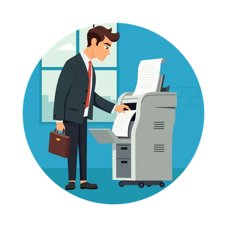 Man Printing Document Using Printer  Illustration