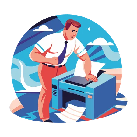 Man printing document using printer  Illustration