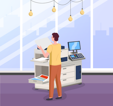 Man printing documents on a printer  Illustration