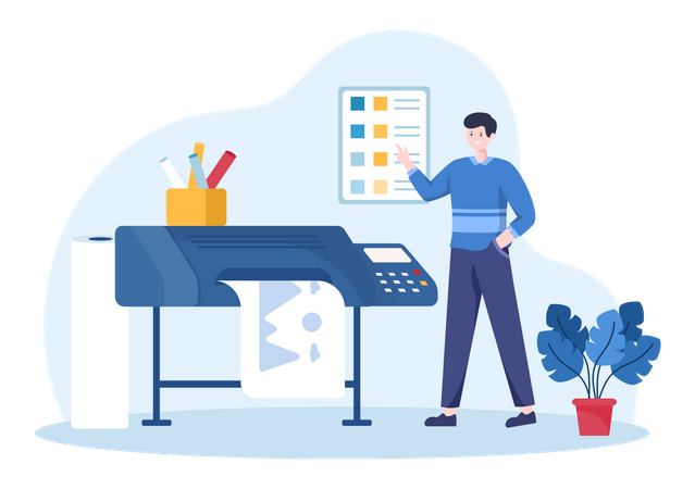 Man printing documents on a printer  Illustration