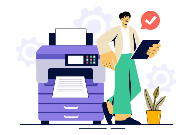 Man printing on paper  Illustration