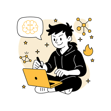 Man Programming an AI Model  Illustration