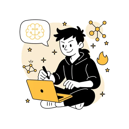 Man Programming an AI Model  Illustration