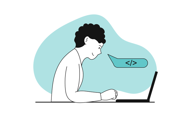 Man programming on laptop  Illustration