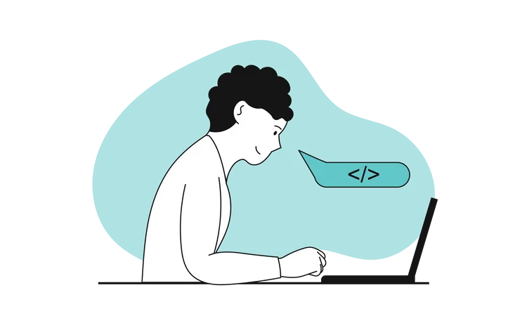 Man programming on laptop  Illustration