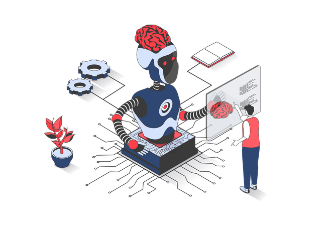 Man programming robot brain  Illustration