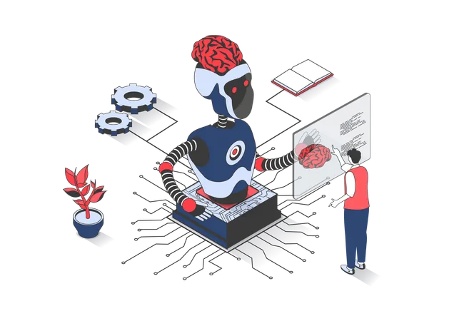 Man programming robot brain  Illustration