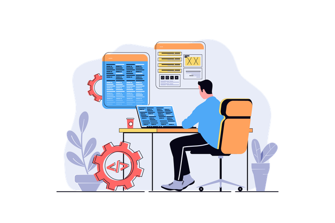 Man programming software at laptop  Illustration