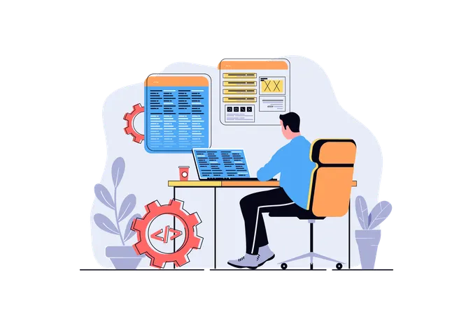 Man programming software at laptop  Illustration