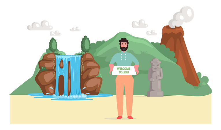 Man promoting jeju island tourism  Illustration