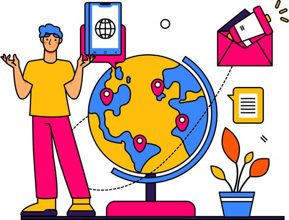 Man Promoting marketing targeting all countries  Illustration