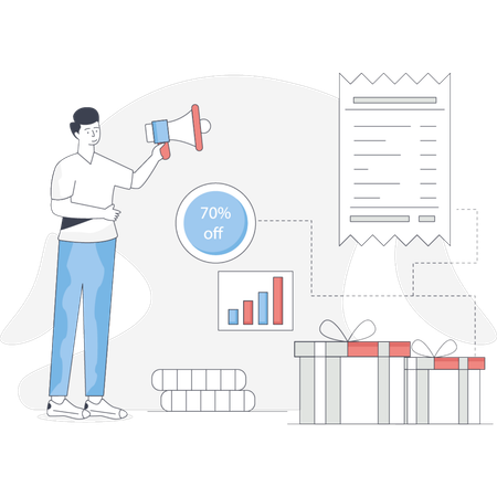 Man promoting online sale  Illustration
