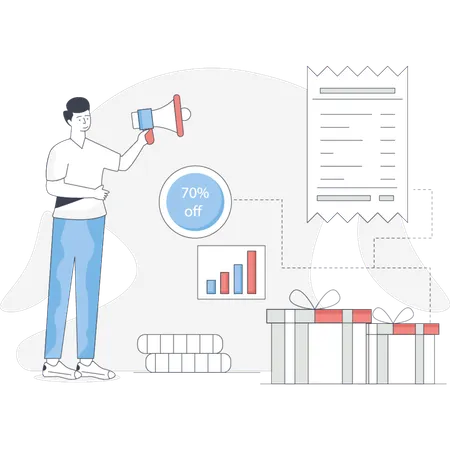 Man promoting online sale  Illustration