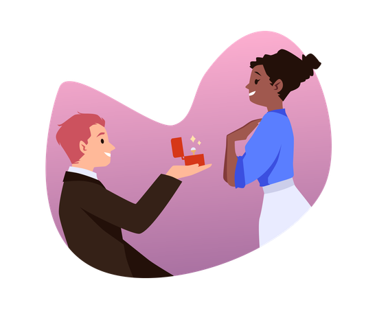 Man proposes marriage to his girlfriend  Illustration