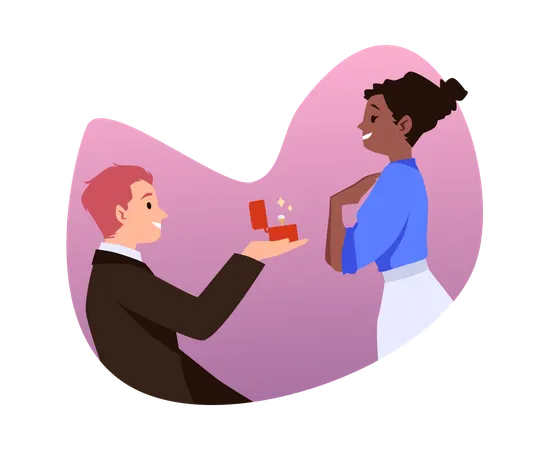 Man proposes marriage to his girlfriend  Illustration