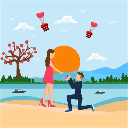 Man proposing girl for marriage  Illustration