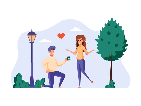 Man proposing girl in park  Illustration
