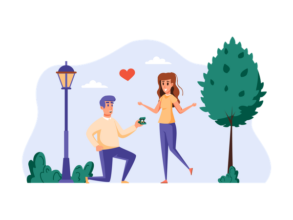 Man proposing girl in park  Illustration