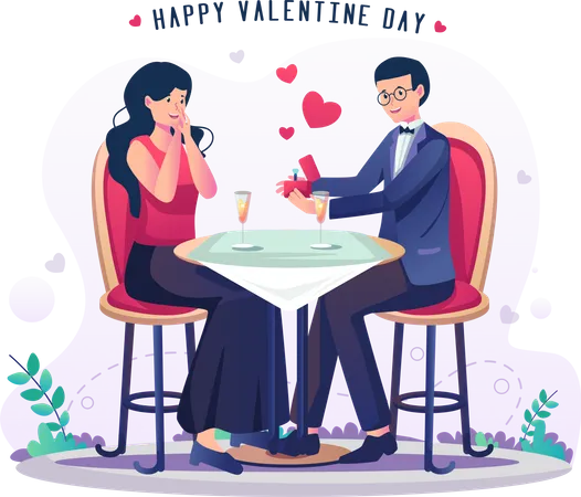 Man proposing girl on dinner date Illustration