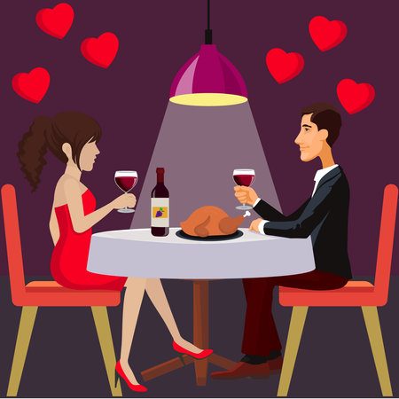 Man proposing girl on dinner date  Illustration