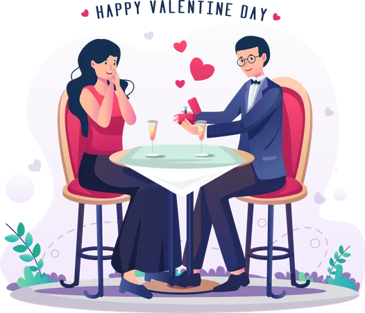 Man proposing girl on dinner date  Illustration