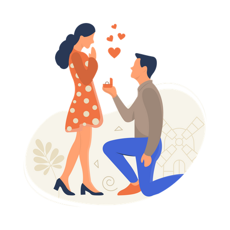 Man proposing girl on valentines day Illustration