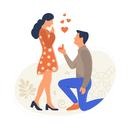 Man proposing girl on valentines day  Illustration